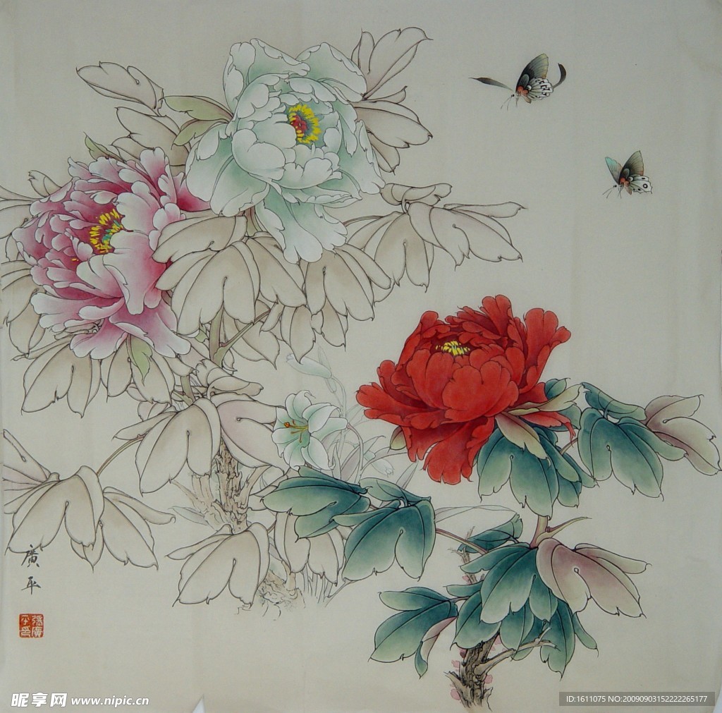 工笔花鸟 中国画 国画 中国风 牡丹 花 古典