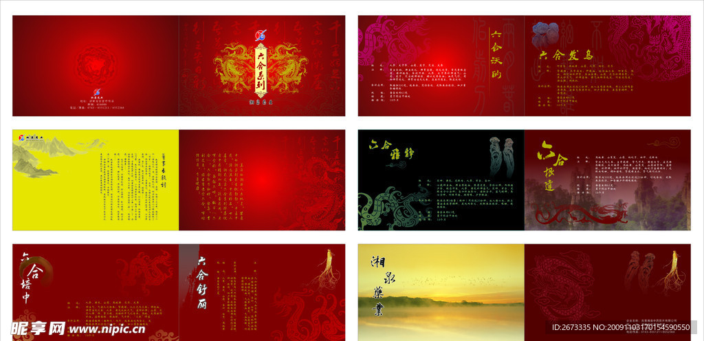 湘西 中药 药业公司 湘泉 红色模板 黄色模板 黑色模板 人参 中国风 画册 龙凤花纹 华丽 贵气