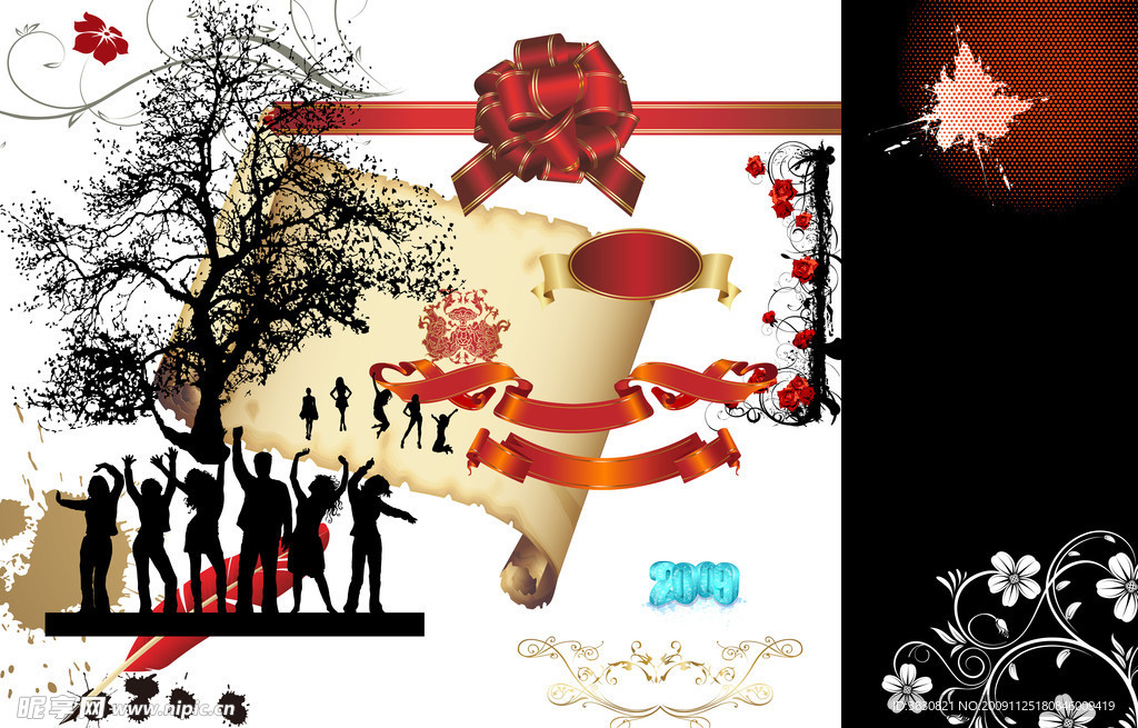 树 丝带 纸张 素材