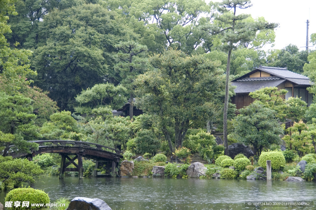 日本风景 河流 小桥人家 农庄 大树
