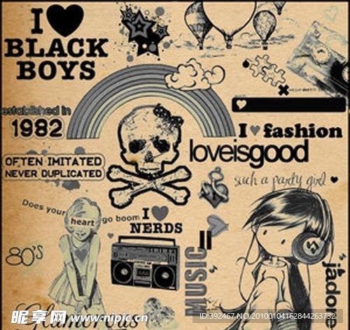 可爱手绘卡通元素PS笔刷下载