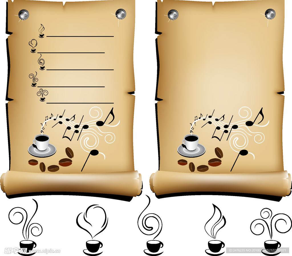 旧牛皮纸咖啡厅菜单矢量素材