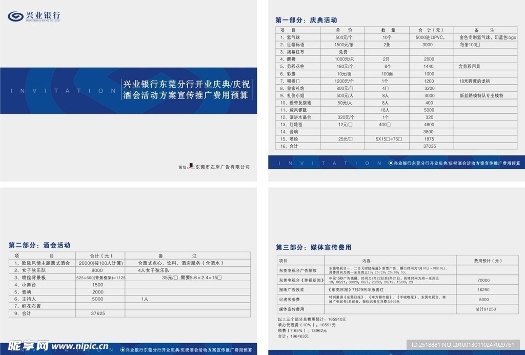 兴业银行开业庆典活动费用预算