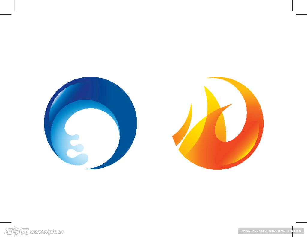 水火圆形图标矢量素材