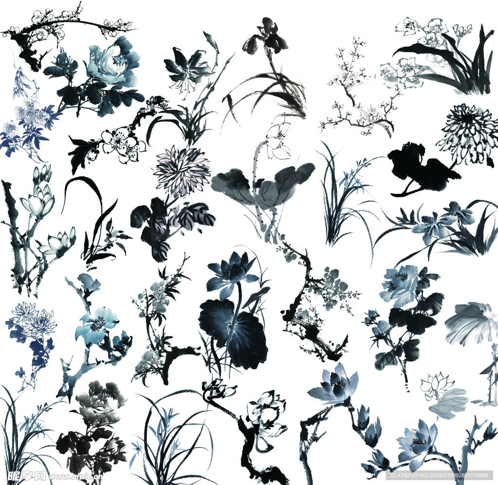 水墨画 素材 咏花