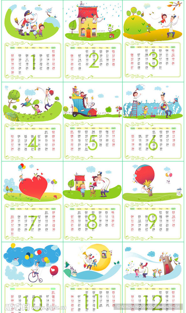 2011年卡通台历日期模板