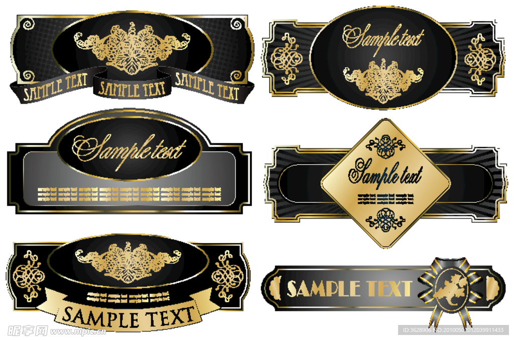 label 形状 图形 丝带 花纹 欧式 金色 华丽 皇冠 矢量素材