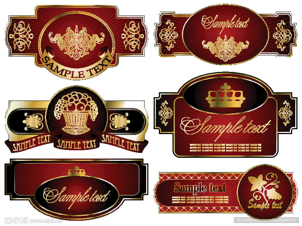 label 形状 图形 丝带 花纹 欧式 金色 华丽 皇冠 矢量素材