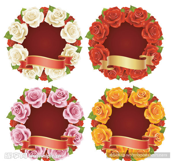 玫瑰花与丝带矢量素材