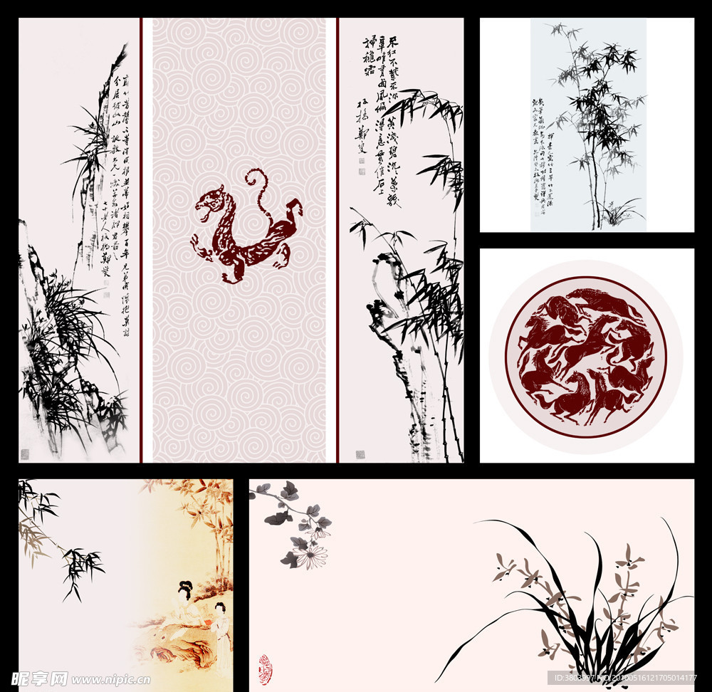 中国风素材墨竹兰花（原创）