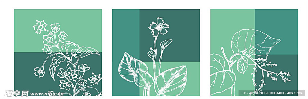 2010无框装饰画线描植物