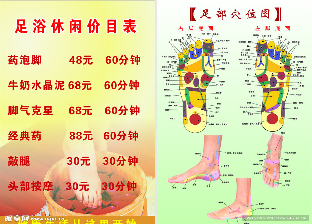 足浴价目表 足部穴位图