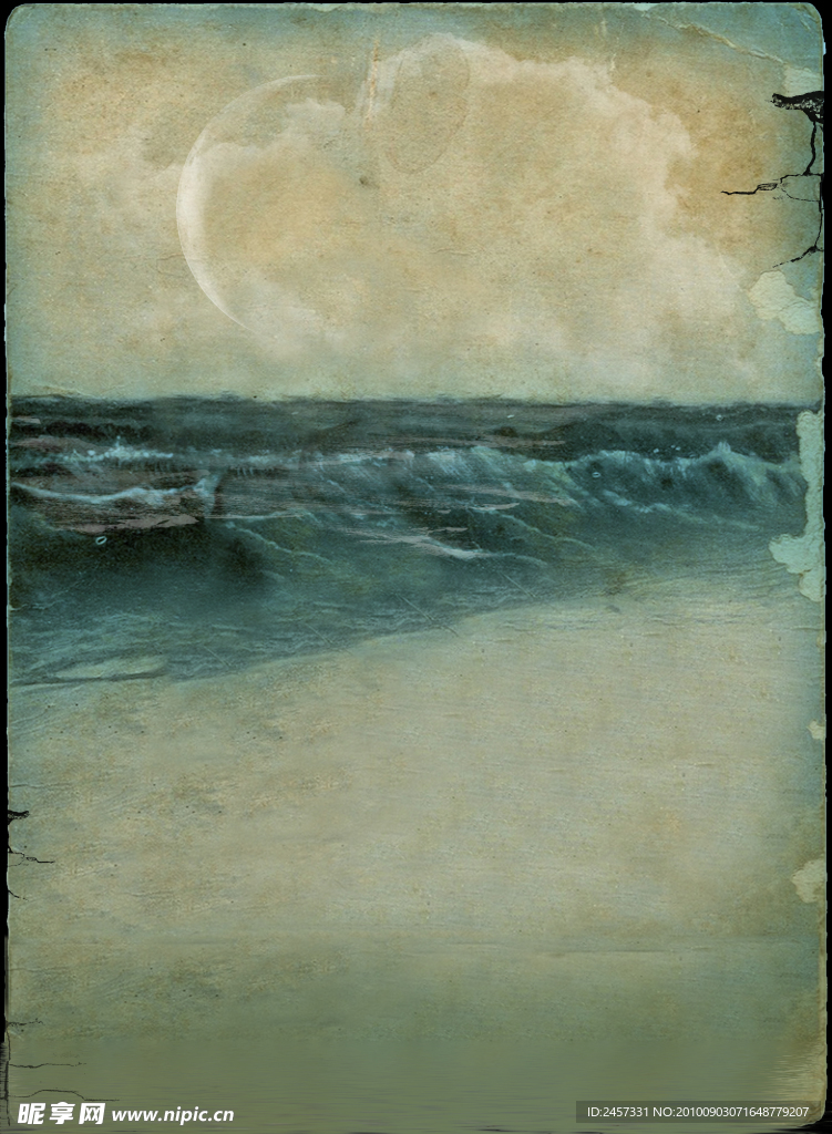 影楼背景 撕裂的纸 圆月