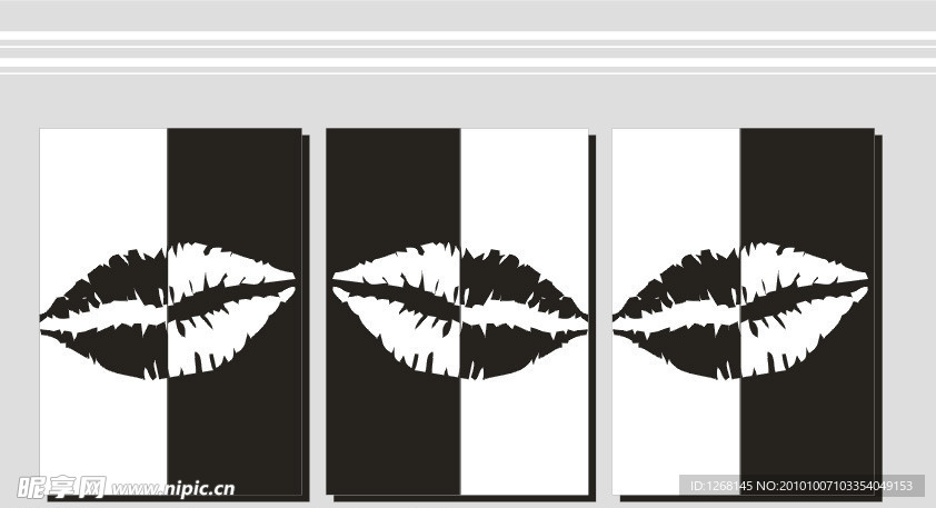 黑白 黑色 嘴巴 线条 抽象 无框画