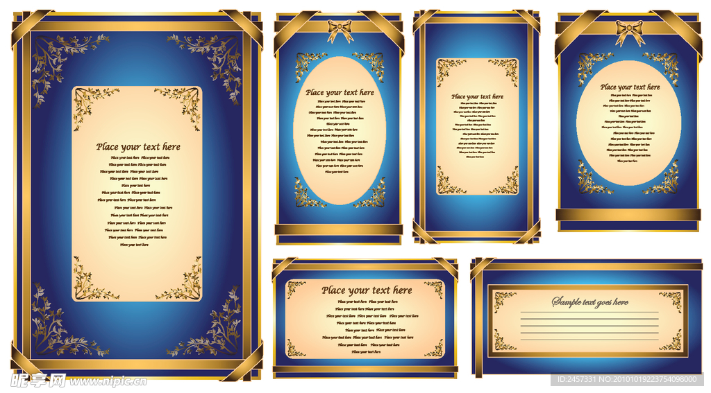 华丽欧式金色古典花纹 底纹 边框 花边 丝带 蝴蝶结