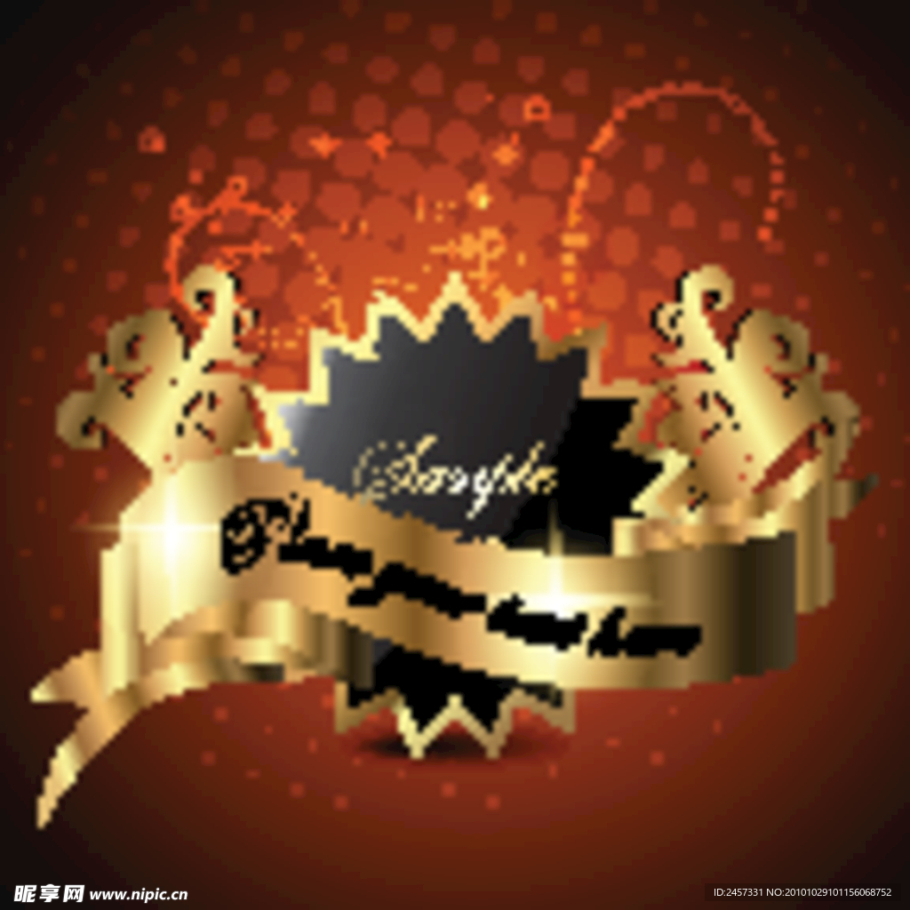 欧式金色古典花纹 底纹 花边 边框 丝带 豪华金标签