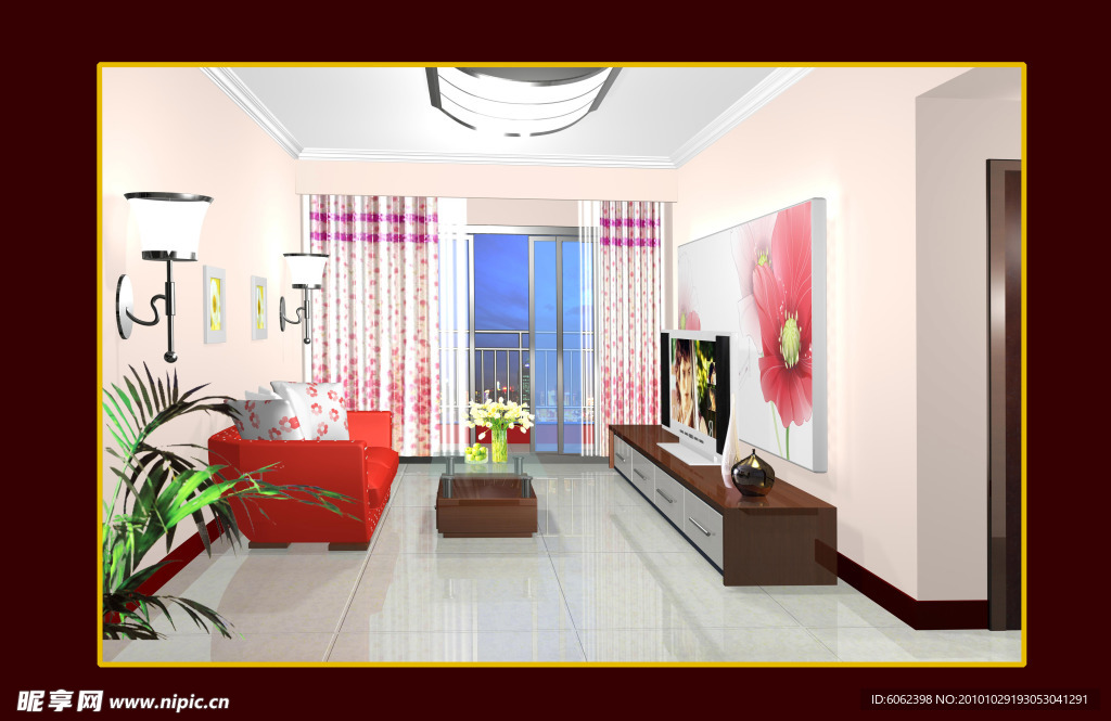 室内设计图 红客厅