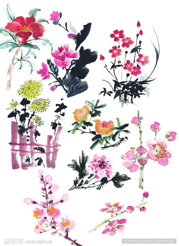 水墨画花