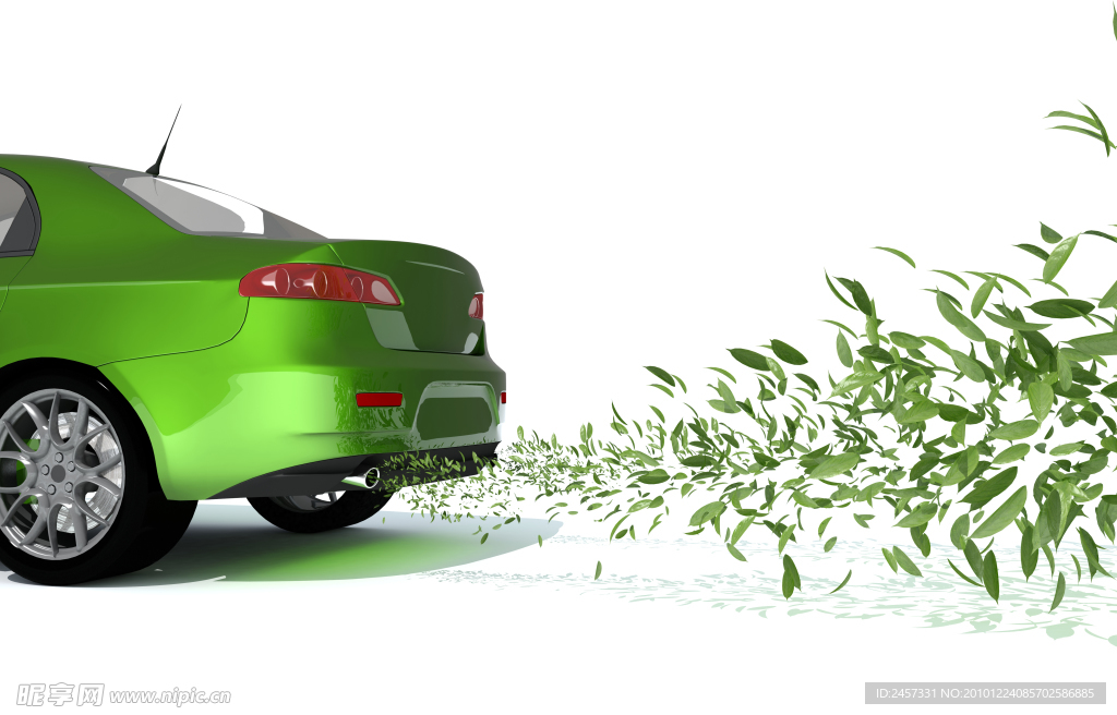 绿色环保汽车排出绿叶