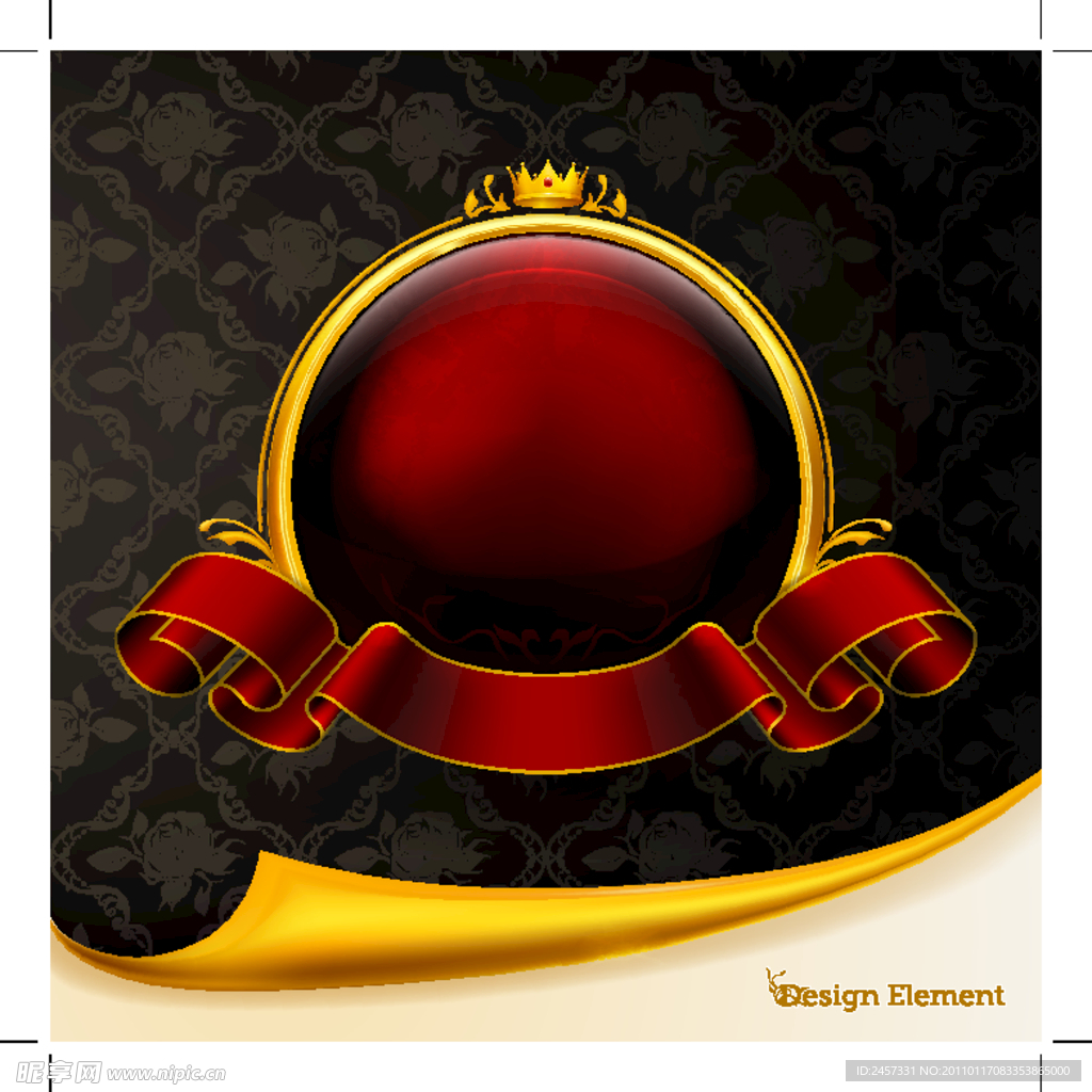 古典花纹底纹金色边框丝带