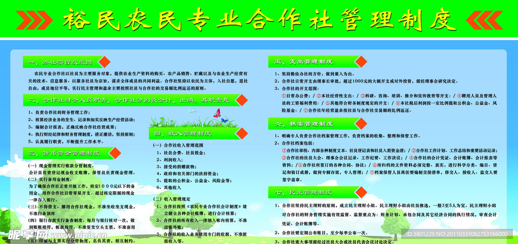 农民专业合作社管理制度展板