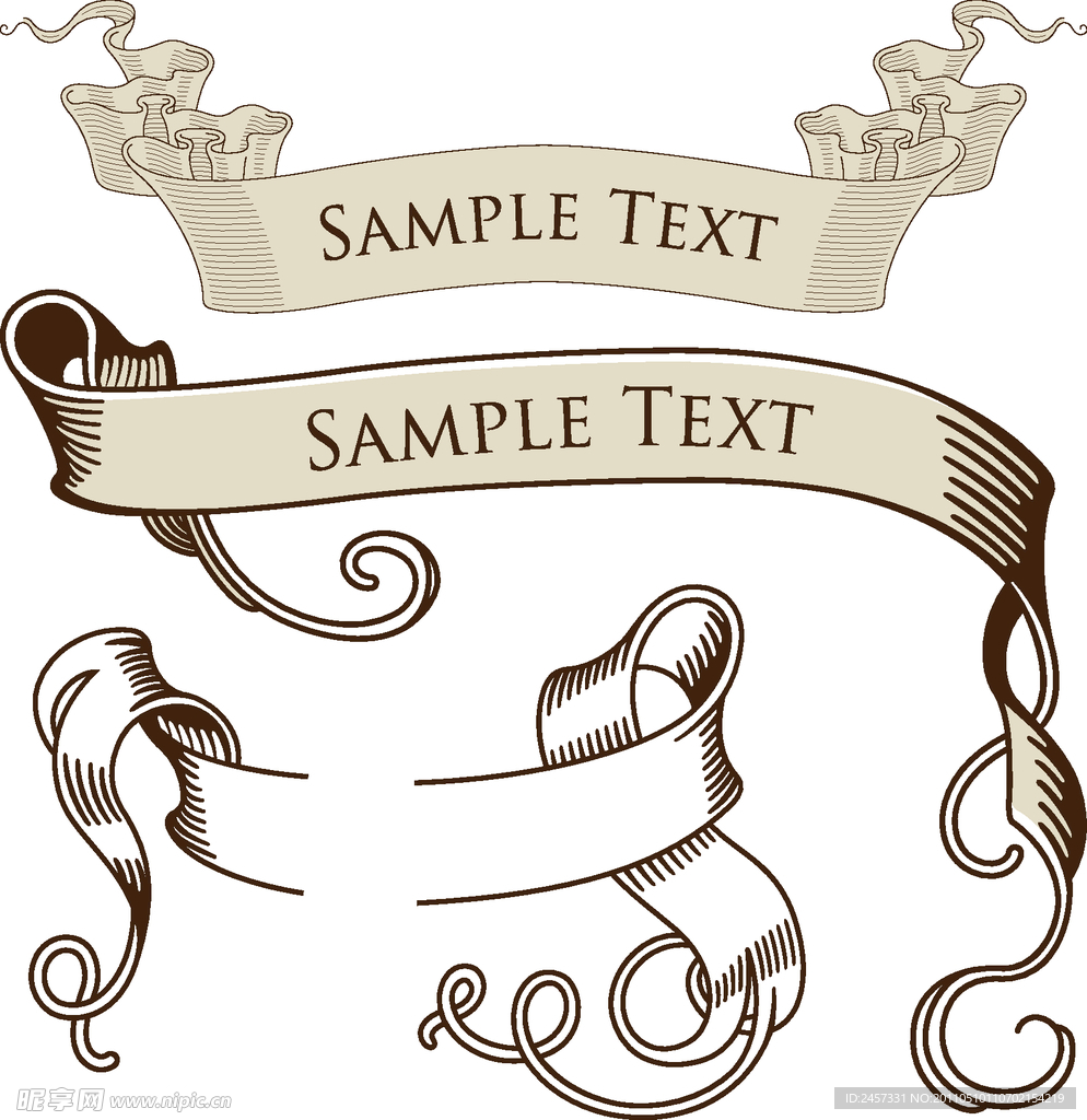 手绘古典丝带横幅