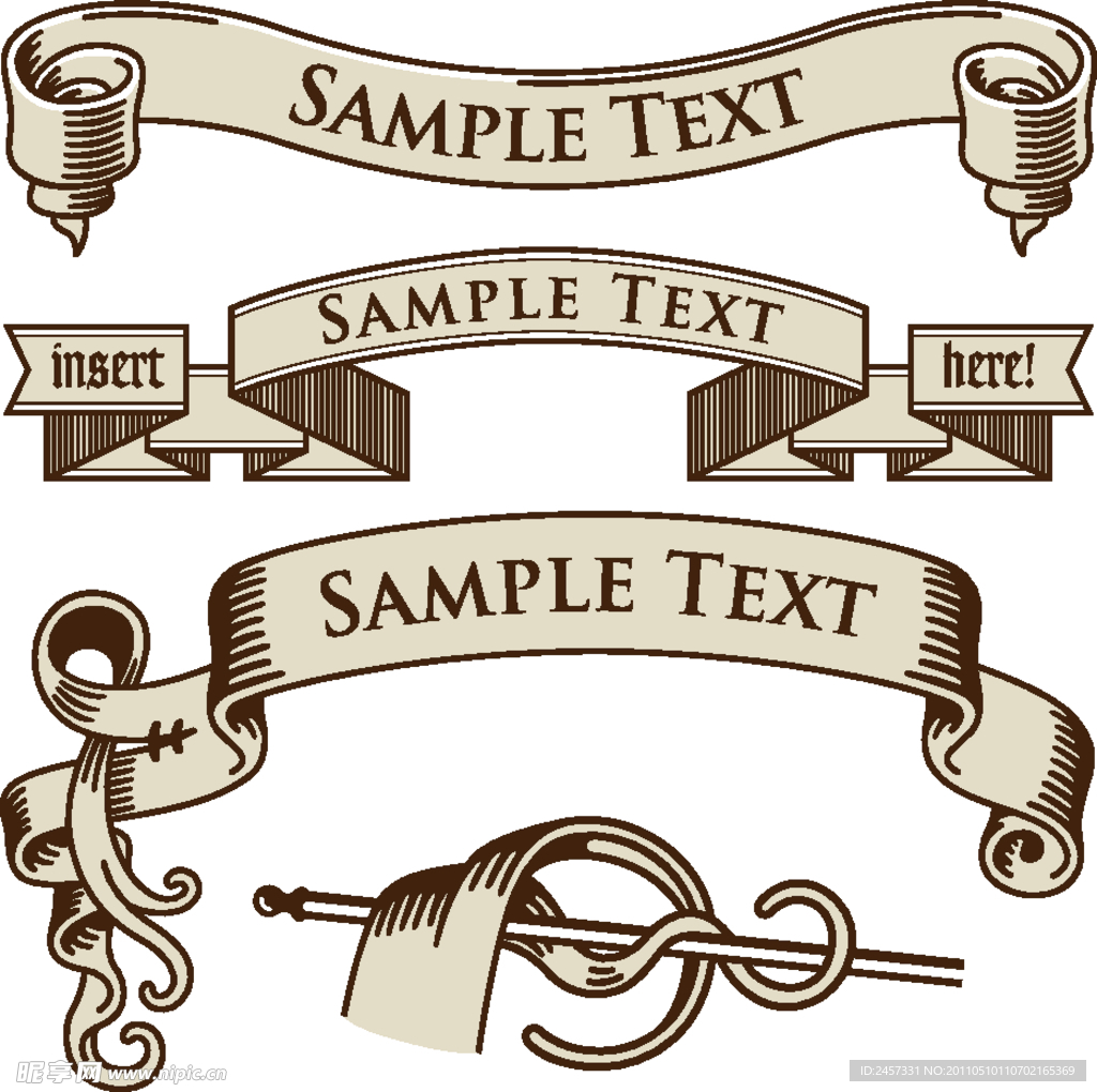 手绘古典丝带横幅