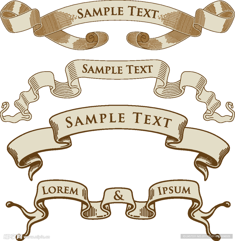 手绘古典丝带横幅