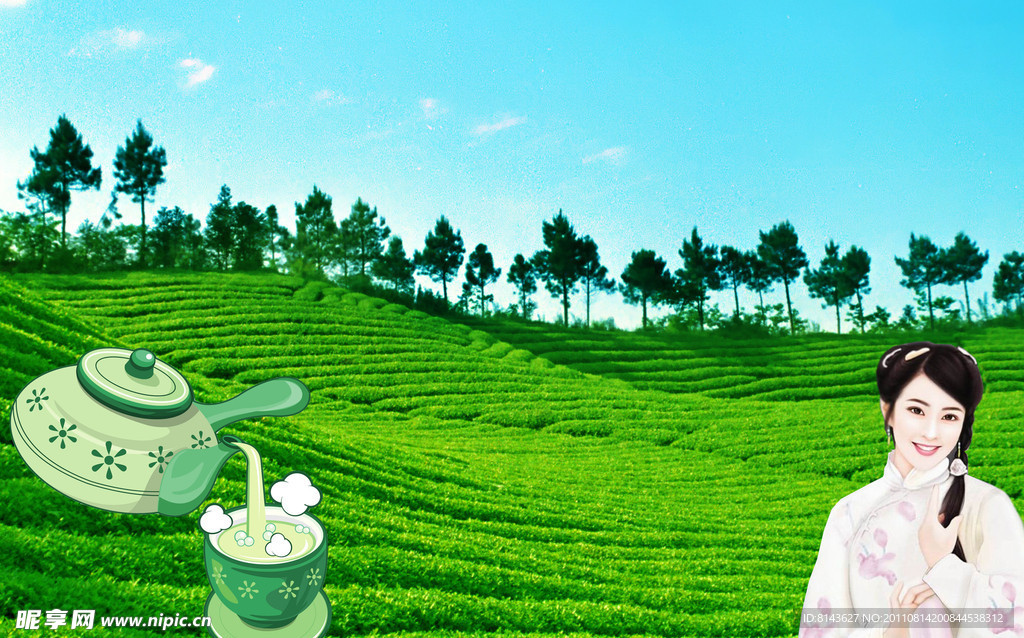 古典美女茶背景