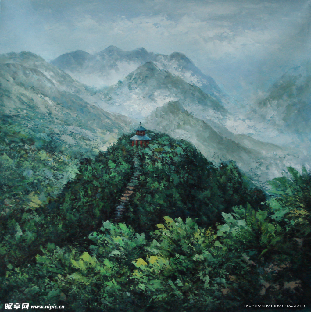 庐山风景水粉画