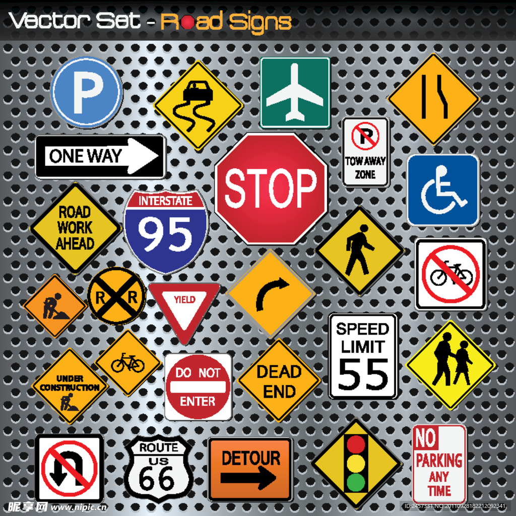 公路标志金属背景