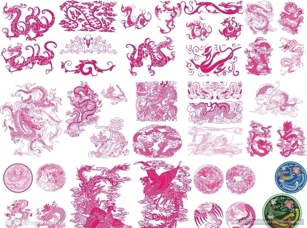 40个经典中国传统龙凤图案
