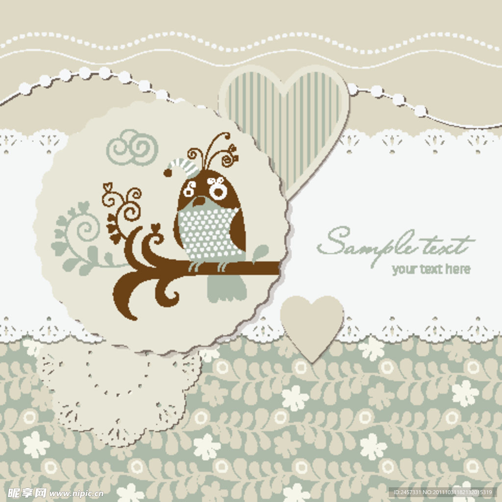 爱心小鸟婚礼卡片喜帖花纹背景