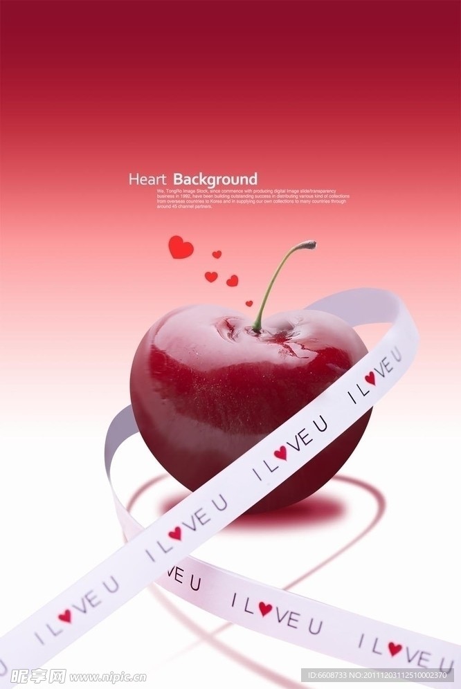 红色苹果心形包装带背景素材