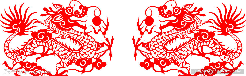 剪纸龙 矢量图