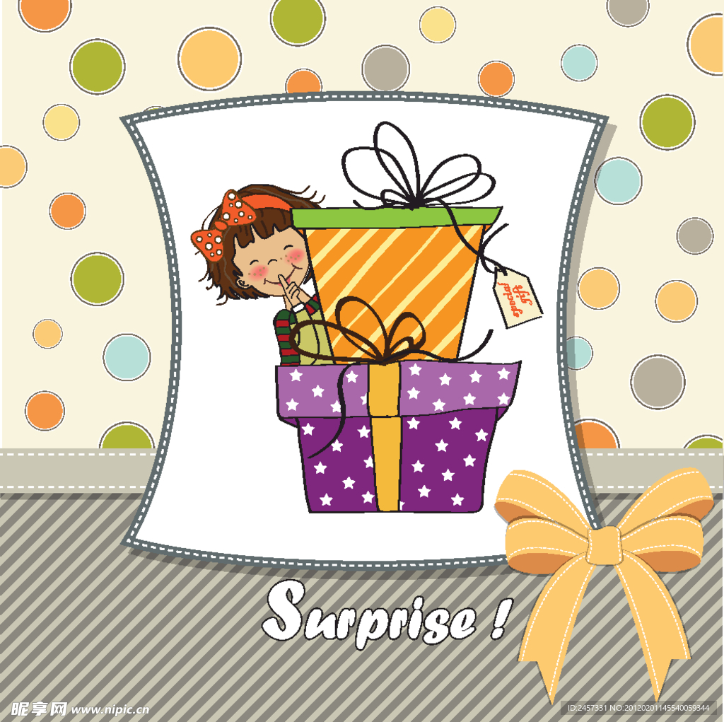 小女孩礼盒生日贺卡背景