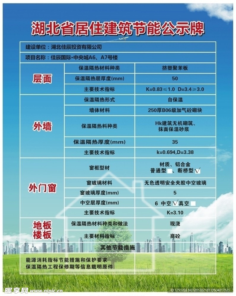湖北省居住建筑节能公示牌