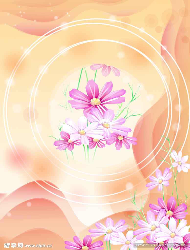 淡雅橘黄色小花图案 移门素材