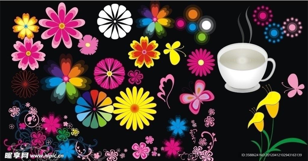 矢量花 矢量咖啡杯