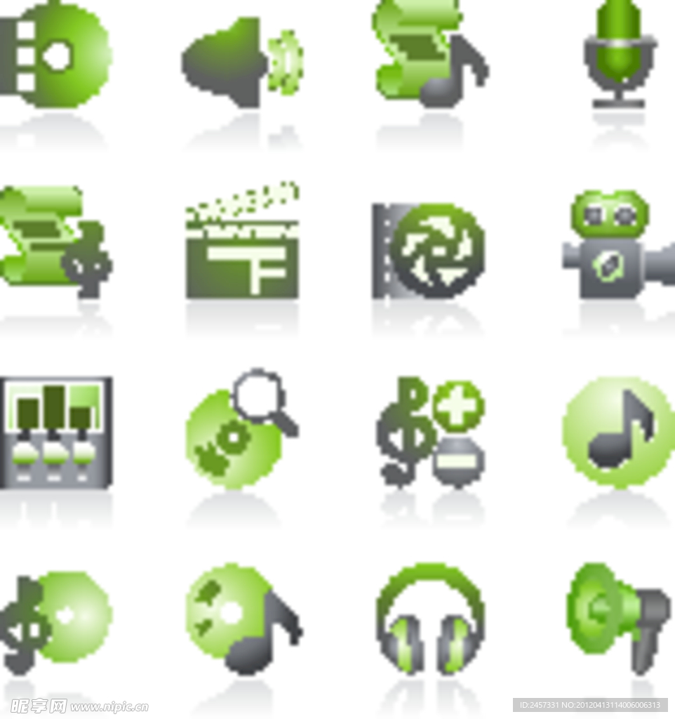 绿色影视音乐图标矢量