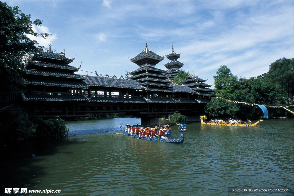 端午节 龙舟 古典建筑