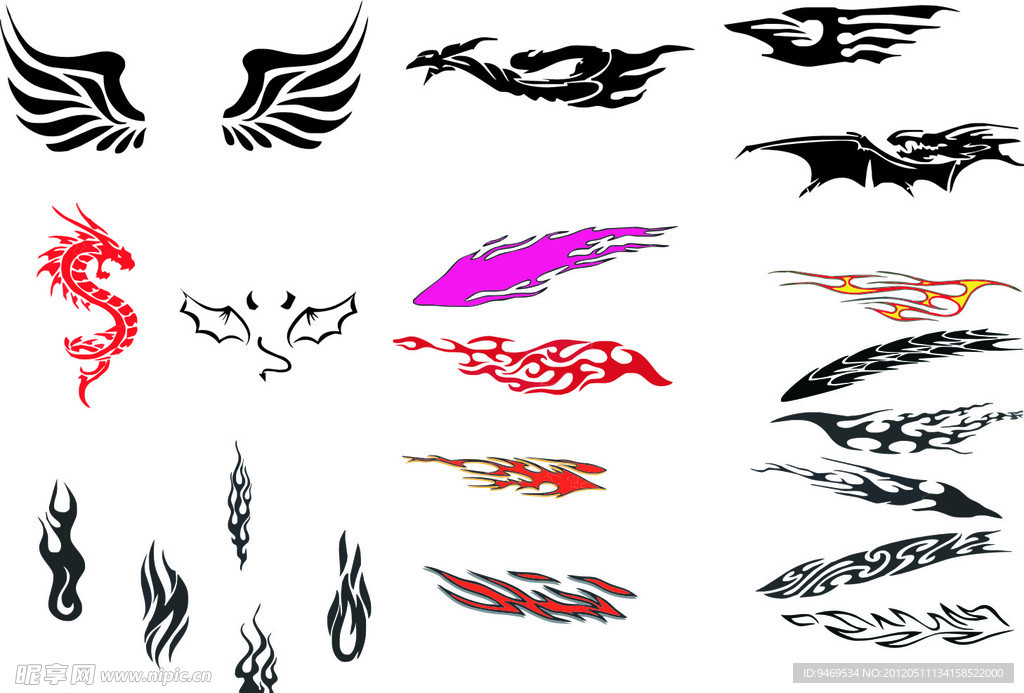 龙 翅膀 矢量火焰 恶魔 车贴