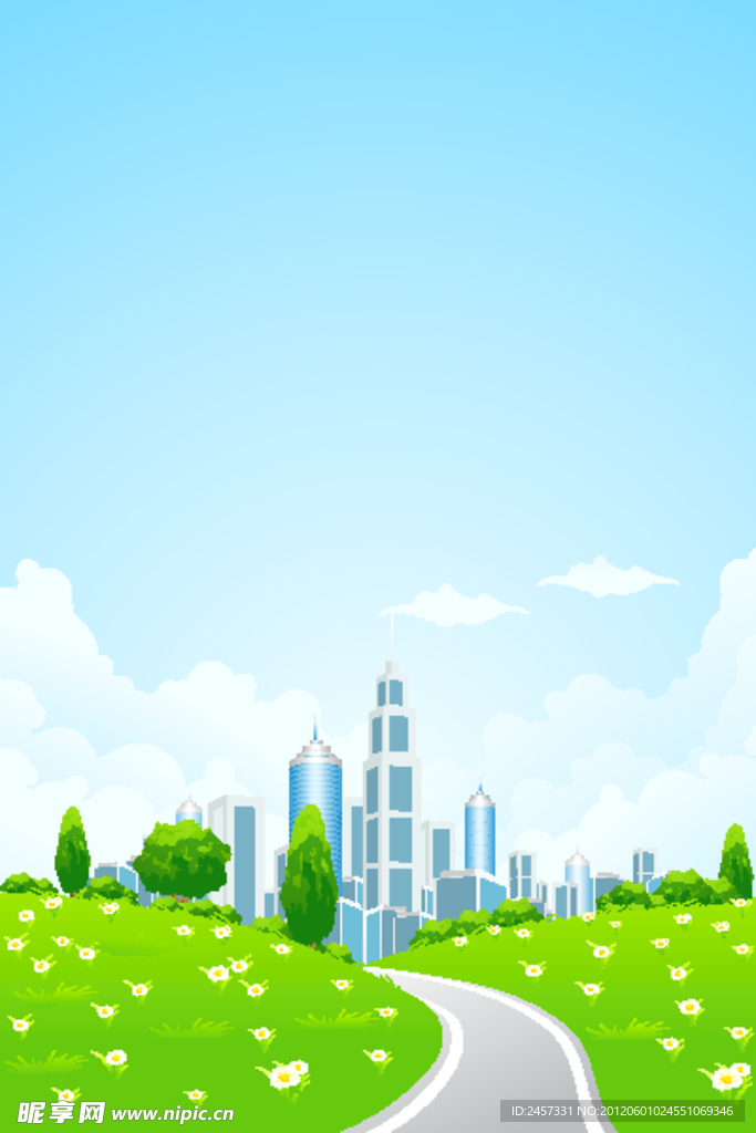 蓝天白云草地 绿色环保城市