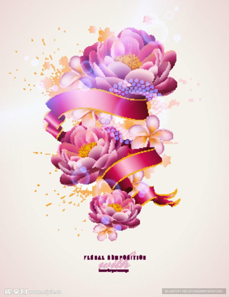 时尚花纹花朵 丝带