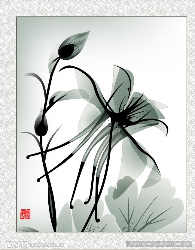 水墨画花