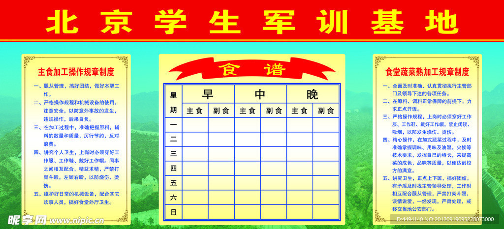 军训基地食堂制度展板