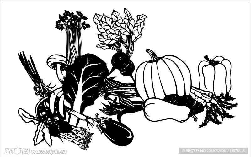 蔬菜黑白矢量图