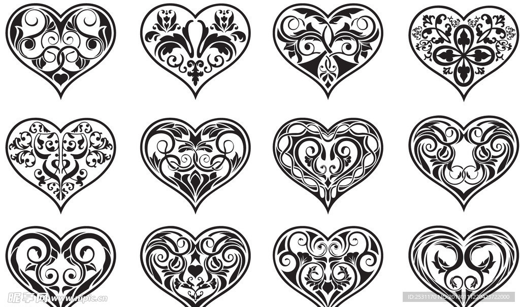 手绘情人节心型图标