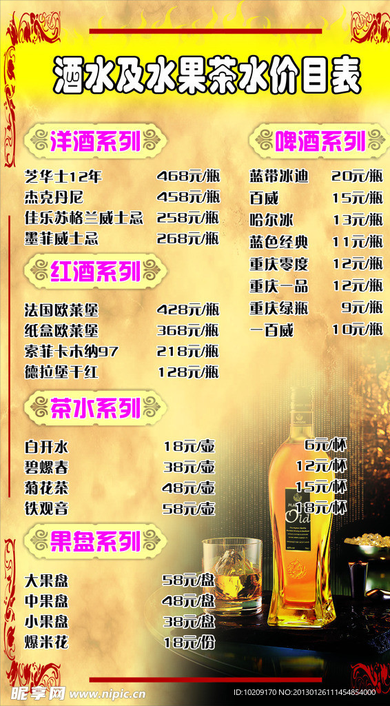 酒水价目表