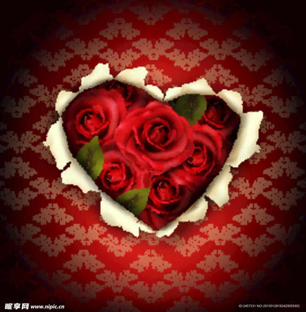 撕纸爱心玫瑰 情人节背景